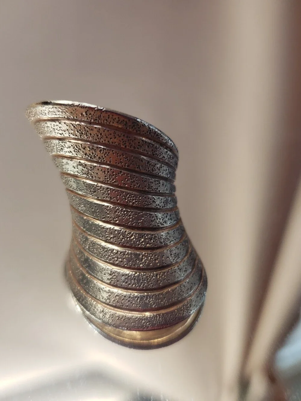 Sterling Silver Rose Gold Vermeil Modernist Curved Ribbed Textured Ring Size 5.5